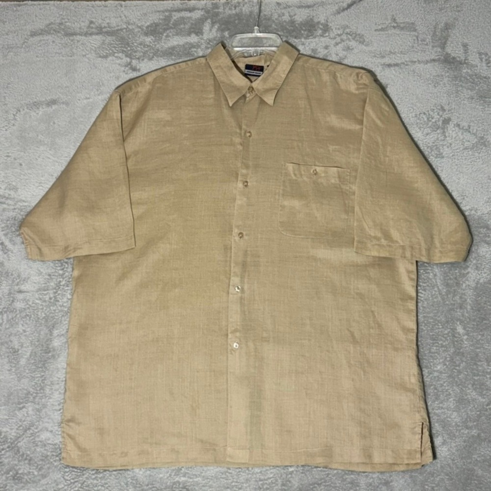Jordan Craig Men's XL Tan Linen Short Sleeve Button Up Shirt‎ Casual Beach